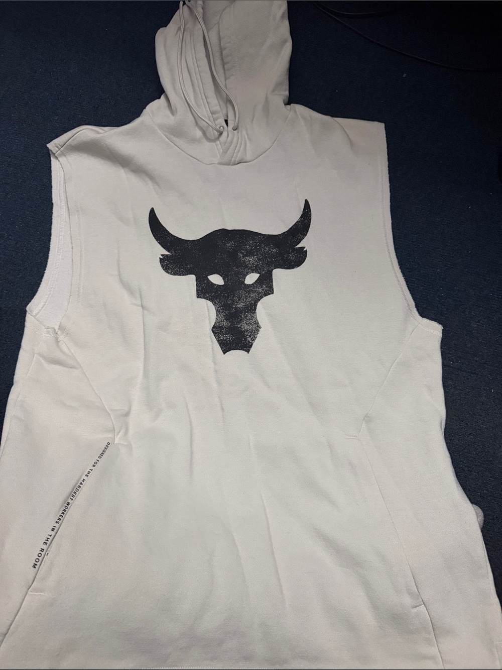 Under Armour White Sleeveless Hooded Tank with Black Bull Logo